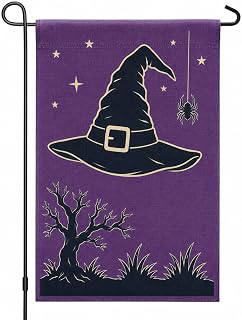 Halloween Garden Flag 12x18 Vintage Purple Witch Hat Spider Crescent Moon: Fabric Sourcing and Quality Notes