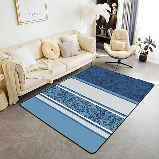 jejeloiu Blue Damask Pattern Living Room Rugs for Bedroom Area Rug 3x5 Kids Jacquard Indoor Floor Mat for Boys Girls Teens Vintage Floral Decor: Jacquard Weave and Production Notes