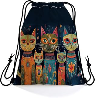 Ethnic Floral Cat Dual-Sided Print Drawstring Bag: Print Design and Production Notes