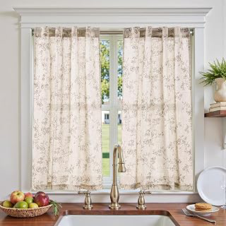 jinchan Floral Linen Kitchen Tier Curtains, 45 Inch, 2 Panels, Taupe: Print Design and Production Notes