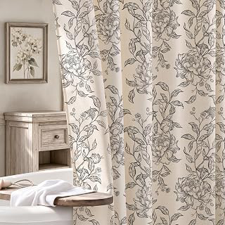 BTTN Black Floral Farmhouse Vintage Linen Textured Shower Curtain Set 72x72: Jacquard Weave and Production Notes