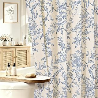 Blue Farmhouse Linen Fabric Shower Curtain, Floral Bathroom Decor 72x72: Print Design and Production Notes