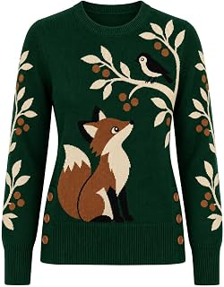 OXKNIT Women's Knit Long Sleeve T-Shirts 60s Animal Jacquard Green Tee Tops: Jacquard Weave and Production Notes