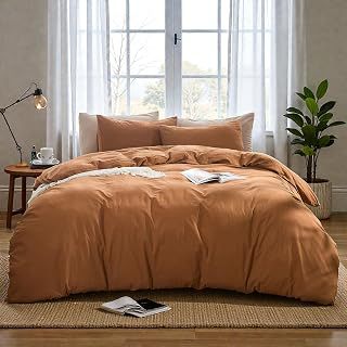 BISELINA 100% Washed Cotton Wave Jacquard Ripple Duvet Cover 3-Pieces Set,Solid,Boho Style, Comfortable, Breathable,Durable,Simple Design for: Jacquard Weave and Production Notes