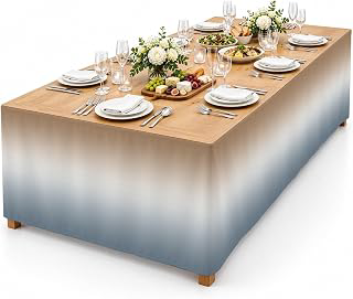 9Ft Table Skirt, Brown Grey Ombre Table Skirt for Rectangle Tables & Round Tables, Decorative Desk Skirts, Modern Abstract Art Aesthetics Party: Ombre Dyeing and Production Notes