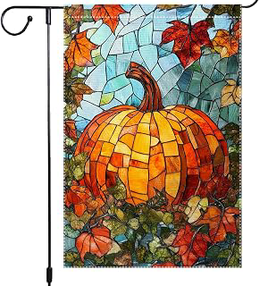 Thanksgiving Stained Glass Pumpkin Garden Flag Fall Garden Flags Autumn Yard Outside Decor 12x18 Inch Double Sided Burlap Small Harvest Flag for: Fabric Sourcing and Quality Notes