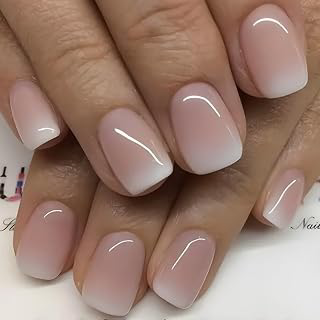 Nail Press ons, Short Square Press On Nails French Fake Nails with Pink White Ombre Press ons Design, Acrylic Artificial False Nails Press On: Ombre Dyeing and Production Notes