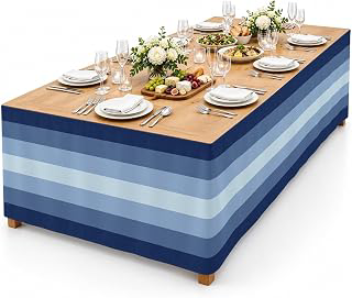 9Ft Table Skirt, Navy Blue Ombre Table Skirt for Rectangle Tables & Round Tables, Decorative Desk Skirts, Gradient Navy Blue Woods Farmhouse: Ombre Dyeing and Production Notes