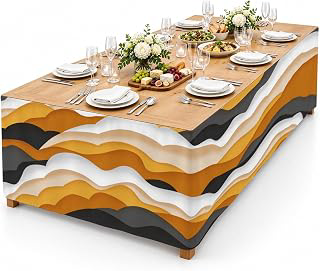 9Ft Table Skirt, Orange Gray Ombre Table Skirt for Rectangle Tables & Round Tables, Decorative Desk Skirts, Modern Geometric Moire Abstract Art: Ombre Dyeing and Production Notes