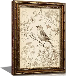 Vintage Gold Framed Bird Canvas Wall Art Retro Farmhouse Sparrow Painting Picture Wall Decor Rustic Floral Botanical Poster Print Artwork for: Print Design and Production Notes