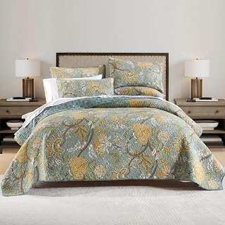 ENASAL Cotton Bedspread Quilt Sets Reversible Bedding Coverlet Sets Comforter, Vintage Floral Farmhouse Pastoral Turquoise Bedspread, King Size: Jacquard Weave and Production Notes