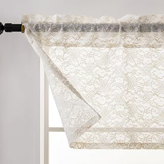 PearAge Lace Sheer Valance Curtain, Elegant Lace-Style Short Curtain for Kitchen, Living Room or Bedroom, Decorative Window Treatment 52W x 18L: Jacquard Weave and Production Notes