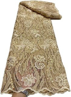 DJBM Glittering African Lace Fabric 5 Yards Gold French Tulle Lace Fabric Nigeria Beads Tube Sequin Lace Net Fabric for Sewing Wedding Party: Fabric Sourcing and Quality Notes