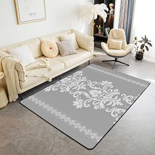 jejeloiu White Grey Damask Print Area Rug 5x7 Gothic Vintage Living Room Rugs for Bedroom Jacquard Floral Decor Carpet Bedroom Decor Soft: Jacquard Weave and Production Notes