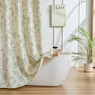 Warmstar Farmhouse Shower Curtain,Green Floral Shower Curtain for Bathroom, Wildflower Line Art Linen Look Vintage Shower Curtain with Weighted: Jacquard Weave and Production Notes