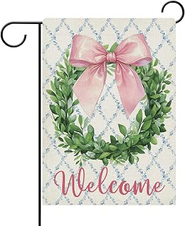 Dyrenson Welcome Pink Bow Wreath Decorative Garden Flag, Coquette Ribbon: Fabric Sourcing and Quality Notes