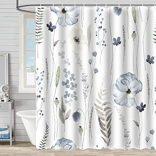 Blue Floral Shower Curtain, Blue Beige Flower Shower Curtains for Bathroom Modern Minimalist Waterproof Fabric Bath Curtain 72x72 Inch with 12: Jacquard Weave and Production Notes