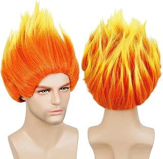 Pre-Styled Fire Wig Orange Ombre Wig Spiky Funny Hair Wig + Wig Cap: Ombre Dyeing and Production Notes