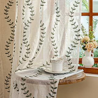 AmHoo 2 Panels Linen Leaf String Floral Embroidered Semi Sheer Curtain Farmhouse Voile Curtains for Living Room Bedroom Window Treatment Sage: Print Design and Production Notes