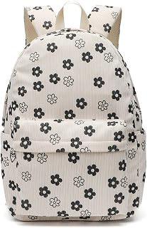 Kawaii Corduroy Backpack for Women Cute Floral Print Aesthetic Travel Book Bag Coquette Preppy College Laptop Daypack (Black Flower): Print Design and Production Notes