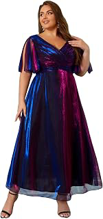 Women Plus Size Elegant Ombre V-neck Ruffle Sleeve Cocktail Party Dress: Ombre Dyeing and Production Notes