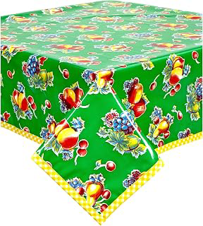 Retro Green Oilcloth Tablecloths with Yellow Gingham Trim (48x102): Fabric Sourcing and Quality Notes