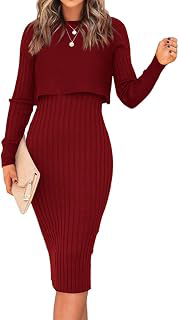 Women's Long Sleeve Sweater Dresses 2 Piece Outfits Sets Ribbed Knit Crop Tops and Tank Bodycon Midi Dress: OEM Production and Sizing Notes