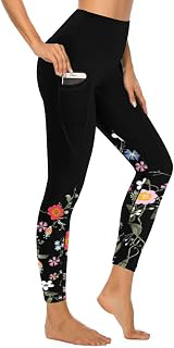 Women's Workout Leggings with Pockets Floral High Waisted Tummy Control No See Through Stretch Activewear Running Yoga Pants: Print Design and Production Notes