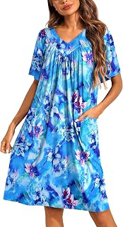 Womens House Dress Floral Print Nightgown with Pockets Mumu Dress: Print Design and Production Notes
