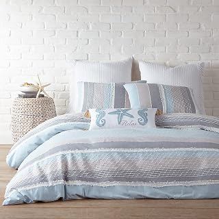 Levtex Home - Santander Duvet Cover Set - Full/Queen Duvet Cover + Two Standard Pillow Cases - Grey, Chambray, Blue, White - Jacquard - Duvet: Jacquard Weave and Production Notes