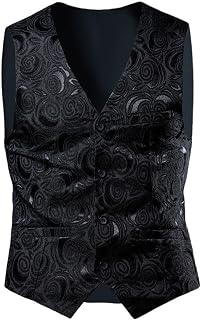 Mens Retro Gothic Waistcoat Victorian Jacquard Paisley Steampunk Suit Vests Sleeveless V Neck Single Breasted Vest: Jacquard Weave and Production Notes