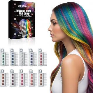 Festive Fun Hair Chalk Combs, 10 Color Temporary Washable Hair Color Dye with Built-in Comb for Cosplay, Birthday, Holiday Party & DIY Styling: Ombre Dyeing and Production Notes