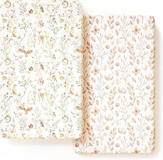 GRSSDER Stretch Ultra Soft Jersey Knit Fitted Crib Sheets Set 2 Pack,Fit All Standard Crib Mattress Pads Safe and Snug, Crib Fitted Sheet for: Print Design and Production Notes