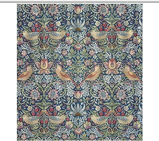 Vintage William Morris Shower Curtain Original Design Strawberry Thief Green Shower Curtain Set for Bathroom Heavy Duty Fabric Upholstery: Jacquard Weave and Production Notes