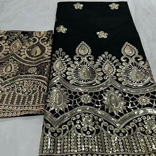 Sequin Lace George Lace Fabric for Sewing Textile African Lace Fabric New Silk Party Dress Embroidery Tulle Net 5+2 Yards (Black, 5 Yard pre Cut): Fabric Sourcing and Quality Notes