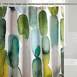 Americanflat 71x74 Oval Pattern Shower Curtain - Water-Resistant Long Shower Curtain with Metal Grommets and 12 Hooks - 100% Polyester - Olive: Jacquard Weave and Production Notes
