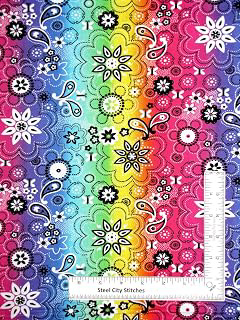 FlashPhoenix Quality Sewing Fabric - Rainbow Flowers Ombre Fabric Flower Child 100% Cotton Freckle, Lollie Size; 36