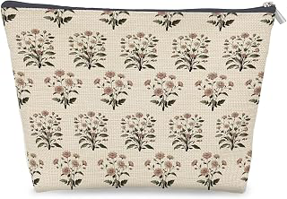 Dusty Rose Vintage Block Print Floral Makeup Bag Gifts for Women, French Country Flower Cosmetic Bag, Cottagecore Botanical Zipper Makeup Pouch: Print Design and Production Notes