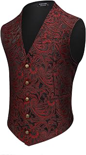 Men's Paisley Vests Victorian Steampunk Gothic Suit Vest Slim Fit V-Neck Tuxedo Waistcoat: Jacquard Weave and Production Notes