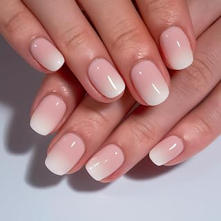 CurvLife Extra Short Square Ombre Press On Nails, Nude White PInk, Soft Gel: Ombre Dyeing and Production Notes