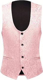 Men's Jacquard Suit Vest Business Formal Party Dress Waistcoat Vest with 2 Pockets for Suit or Tuxedo Slim Fit: Jacquard Weave and Production Notes