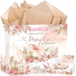 Fall Boho Pumpkin Baby Shower Birthday Gift Bag for Baby Girls A Sweet Little Pumpkin is On The Way Bag with Wrapping Paper Card Large Pink: Print Design and Production Notes