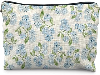 Blue Hydrangea Floral Makeup Bag for Women, Cottagecore Blue Hydrangea Flower Block Print Portable Cosmetic Bag Travel Toiletry Zipper Pouch: Print Design and Production Notes