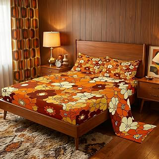 Boho Floral Bed Sheets Set King Retro Groovy Flowers Sheet Set 60S 70S Hippie Flower Power Bedding Set For Kids Girls Women Groovy Natural: Print Design and Production Notes