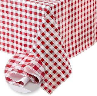 Gingham Check 3-Yard Cut-to-fit Vinyl Tablecloth/Table Protector, Red - 54
