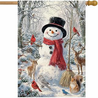Snowman Christmas House Flag 28x40 Inch Double Sided Outside Cardinal Winter Burlap Yard Flag for Holiday Outdoor Farmhouse Decoration: Fabric Sourcing and Quality Notes