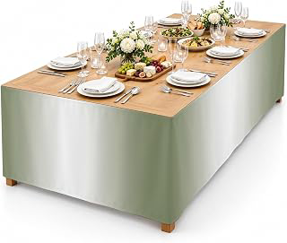 9Ft Table Skirt, Green White Ombre Table Skirt for Rectangle Tables & Round Tables, Decorative Desk Skirts, Country Pastoral Gradient Minimalist: Ombre Dyeing and Production Notes