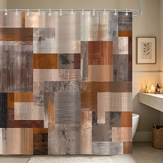 Moonslim Brown Tan Abstract Shower Curtain, Modern Beige Patchwork Geometric Design Fabric Bath Curtain for Bathroom Decor Washable Waterproof: Jacquard Weave and Production Notes
