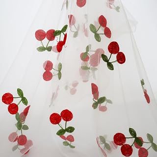 51Inch Cherry Embroidered Tulle Fabric by Yard - Red & Green Floral Mesh Lace Fabric for Sewing, Crafting, Apparel & DIY Projects (White, 1 Yard: Fabric Sourcing and Quality Notes