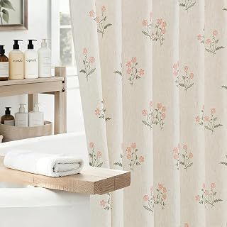 ORTIGIA Linen Shower Curtain Farmhouse Vintage Pink Green Floral Shower Curtains Boho Rustic Block Print Cottagecore Decor for Bathroom 72 W x: Print Design and Production Notes
